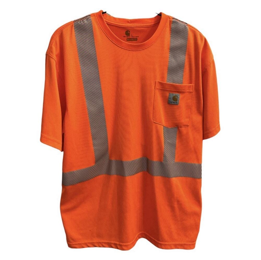 Carhartt Shirt Men Large Orange High Vis Reflective Safety Work Relax Class 2